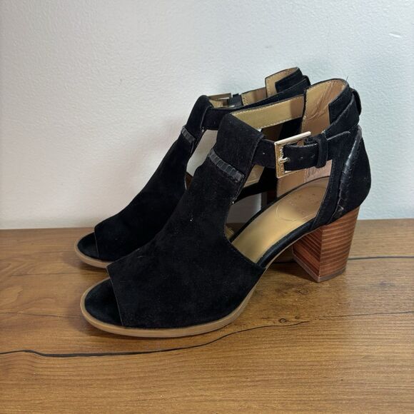 Jack Rogers Cameron Sandals Black Suede Open Toe Ankle Strap Block Heel Wms 6.5 - Picture 1 of 12
